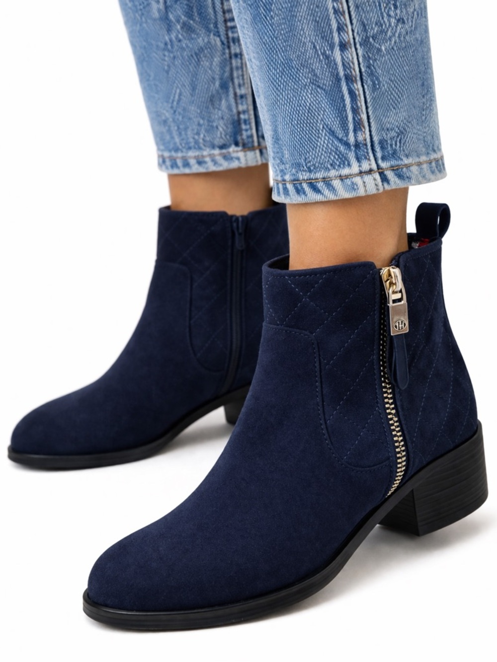 Tommy Hilfiger Navy Quilted Ankle Boots Size 8